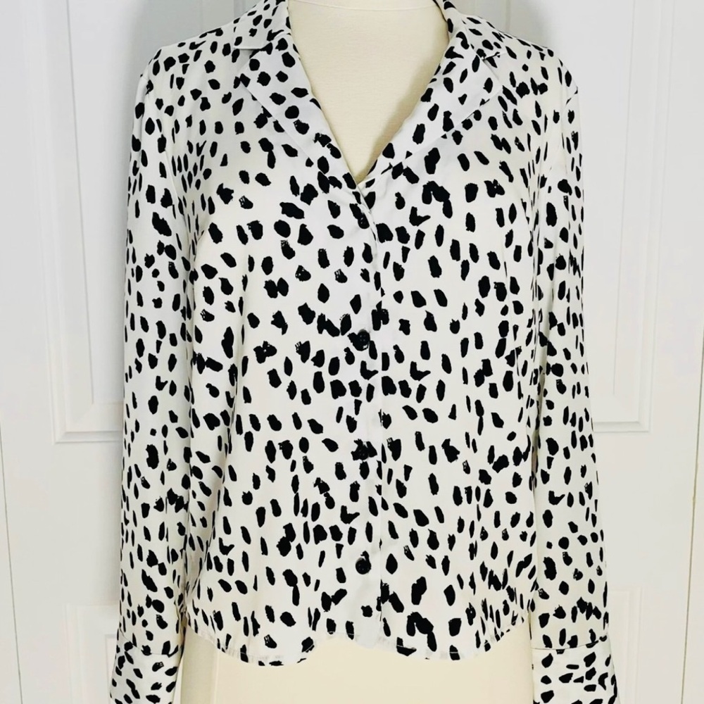 Topshop Black and White Spotted Blouse Top